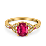 Oval Art Deco Wedding Engagement Bridal Ring Accent Vintage Round Simulated Ruby Cubic Zirconia 925 Sterling Silver