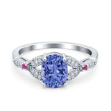 Oval Art Deco Wedding Engagement Bridal Ring Accent Vintage Round Simulated Ruby Cubic Zirconia 925 Sterling Silver