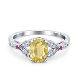 Oval Art Deco Wedding Engagement Bridal Ring Accent Vintage Round Simulated Ruby Cubic Zirconia 925 Sterling Silver