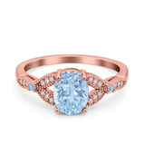 Oval Blue Aquamarine Art Deco Wedding Engagement Bridal Ring Accent Vintage Round Simulated Cubic Zirconia 925 Sterling Silver