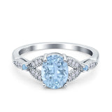 Oval Blue Aquamarine Art Deco Wedding Engagement Bridal Ring Accent Vintage Round Simulated Cubic Zirconia 925 Sterling Silver