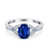 Oval Blue Aquamarine Art Deco Wedding Engagement Bridal Ring Accent Vintage Round Simulated Cubic Zirconia 925 Sterling Silver