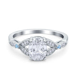 Oval Blue Aquamarine Art Deco Wedding Engagement Bridal Ring Accent Vintage Round Simulated Cubic Zirconia 925 Sterling Silver