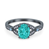 Oval Blue Aquamarine Art Deco Wedding Engagement Bridal Ring Accent Vintage Round Simulated Cubic Zirconia 925 Sterling Silver