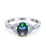 Oval Blue Aquamarine Art Deco Wedding Engagement Bridal Ring Accent Vintage Round Simulated Cubic Zirconia 925 Sterling Silver