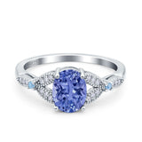 Oval Blue Aquamarine Art Deco Wedding Engagement Bridal Ring Accent Vintage Round Simulated Cubic Zirconia 925 Sterling Silver