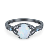 Oval Blue Aquamarine Art Deco Wedding Engagement Bridal Ring Accent Vintage Round Simulated Cubic Zirconia 925 Sterling Silver