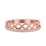 Half Eternity Infinity Twisted Shank Wedding Ring Band Round Simulated Cubic Zirconia 925 Sterling Silver