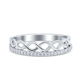 Half Eternity Infinity Twisted Shank Wedding Ring Band Round Simulated Cubic Zirconia 925 Sterling Silver