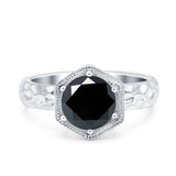 Art Deco Engagement Bridal Ring Hexagon Round Simulated Cubic Zirconia 925 Sterling Silver