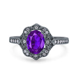 Oval Art Deco Wedding Engagement Bridal Ring Accent Vintage Round Simulated Cubic Zirconia 925 Sterling Silver