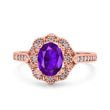 Oval Art Deco Wedding Engagement Bridal Ring Accent Vintage Round Simulated Cubic Zirconia 925 Sterling Silver