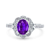 Oval Art Deco Wedding Engagement Bridal Ring Accent Vintage Round Simulated Cubic Zirconia 925 Sterling Silver