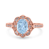 Oval Art Deco Wedding Engagement Bridal Ring Accent Vintage Round Simulated Cubic Zirconia 925 Sterling Silver