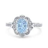 Oval Art Deco Wedding Engagement Bridal Ring Accent Vintage Round Simulated Cubic Zirconia 925 Sterling Silver