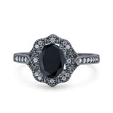 Oval Art Deco Wedding Engagement Bridal Ring Accent Vintage Round Simulated Cubic Zirconia 925 Sterling Silver