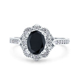 Oval Art Deco Wedding Engagement Bridal Ring Accent Vintage Round Simulated Cubic Zirconia 925 Sterling Silver