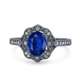 Oval Art Deco Wedding Engagement Bridal Ring Accent Vintage Round Simulated Cubic Zirconia 925 Sterling Silver
