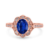 Oval Art Deco Wedding Engagement Bridal Ring Accent Vintage Round Simulated Cubic Zirconia 925 Sterling Silver