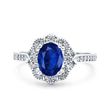 Oval Art Deco Wedding Engagement Bridal Ring Accent Vintage Round Simulated Cubic Zirconia 925 Sterling Silver