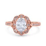 Oval Art Deco Wedding Engagement Bridal Ring Accent Vintage Round Simulated Cubic Zirconia 925 Sterling Silver