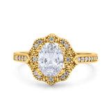 Oval Art Deco Wedding Engagement Bridal Ring Accent Vintage Round Simulated Cubic Zirconia 925 Sterling Silver