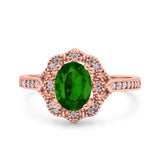 Oval Art Deco Wedding Engagement Bridal Ring Accent Vintage Round Simulated Cubic Zirconia 925 Sterling Silver