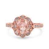 Oval Art Deco Wedding Engagement Bridal Ring Accent Vintage Round Simulated Cubic Zirconia 925 Sterling Silver