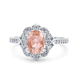 Oval Art Deco Wedding Engagement Bridal Ring Accent Vintage Round Simulated Cubic Zirconia 925 Sterling Silver