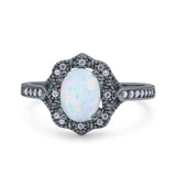 Oval Art Deco Wedding Engagement Bridal Ring Accent Vintage Round Simulated Cubic Zirconia 925 Sterling Silver