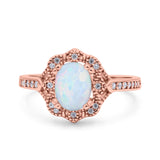 Oval Art Deco Wedding Engagement Bridal Ring Accent Vintage Round Simulated Cubic Zirconia 925 Sterling Silver
