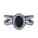 Art Deco Oval Wedding Engagement Bridal Ring Round Simulated Cubic Zirconia 925 Sterling Silver