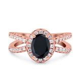 Art Deco Oval Wedding Engagement Bridal Ring Round Simulated Cubic Zirconia 925 Sterling Silver