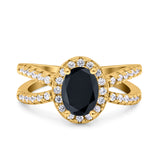 Art Deco Oval Wedding Engagement Bridal Ring Round Simulated Cubic Zirconia 925 Sterling Silver