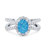 Art Deco Oval Wedding Engagement Bridal Ring Round Simulated Cubic Zirconia 925 Sterling Silver