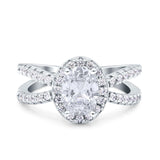Art Deco Oval Wedding Engagement Bridal Ring Round Simulated Cubic Zirconia 925 Sterling Silver