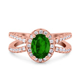 Art Deco Oval Wedding Engagement Bridal Ring Round Simulated Cubic Zirconia 925 Sterling Silver