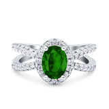 Art Deco Oval Wedding Engagement Bridal Ring Round Simulated Cubic Zirconia 925 Sterling Silver