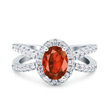 Art Deco Oval Wedding Engagement Bridal Ring Round Simulated Cubic Zirconia 925 Sterling Silver