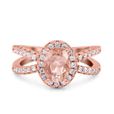 Art Deco Oval Wedding Engagement Bridal Ring Round Simulated Cubic Zirconia 925 Sterling Silver