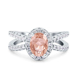Art Deco Oval Wedding Engagement Bridal Ring Round Simulated Cubic Zirconia 925 Sterling Silver
