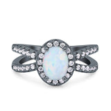 Art Deco Oval Wedding Engagement Bridal Ring Round Simulated Cubic Zirconia 925 Sterling Silver