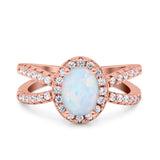 Art Deco Oval Wedding Engagement Bridal Ring Round Simulated Cubic Zirconia 925 Sterling Silver