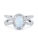 Art Deco Oval Wedding Engagement Bridal Ring Round Simulated Cubic Zirconia 925 Sterling Silver