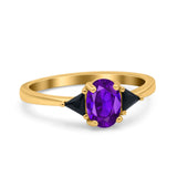 Vintage Oval Engagement Ring Triangle Black Simulated Cubic Zirconia 925 Sterling Silver