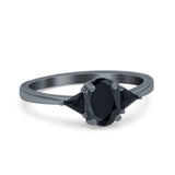Vintage Oval Engagement Ring Triangle Black Simulated Cubic Zirconia 925 Sterling Silver