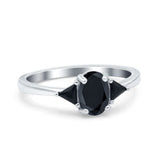 Vintage Oval Engagement Ring Triangle Black Simulated Cubic Zirconia 925 Sterling Silver
