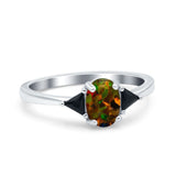 Vintage Oval Engagement Ring Triangle Black Simulated Cubic Zirconia 925 Sterling Silver