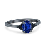 Vintage Oval Engagement Ring Triangle Black Simulated Cubic Zirconia 925 Sterling Silver