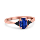 Vintage Oval Engagement Ring Triangle Black Simulated Cubic Zirconia 925 Sterling Silver